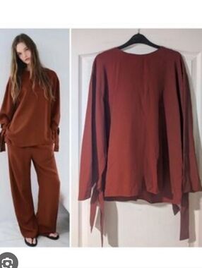 ZARA Rust Oversized Blouse With Tie Sleeves - XS 🆕